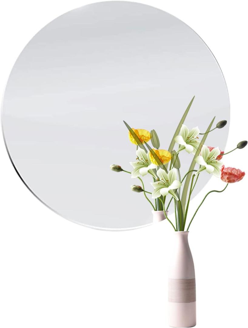 DARENYI 12 inch Glass Round Mirror with Adhesive Tapes, Frameless Wall Mounted Circle Mirror for Wall Door Home Bathroom Bedroom Living Room Decor, 12"L x 0.1"W