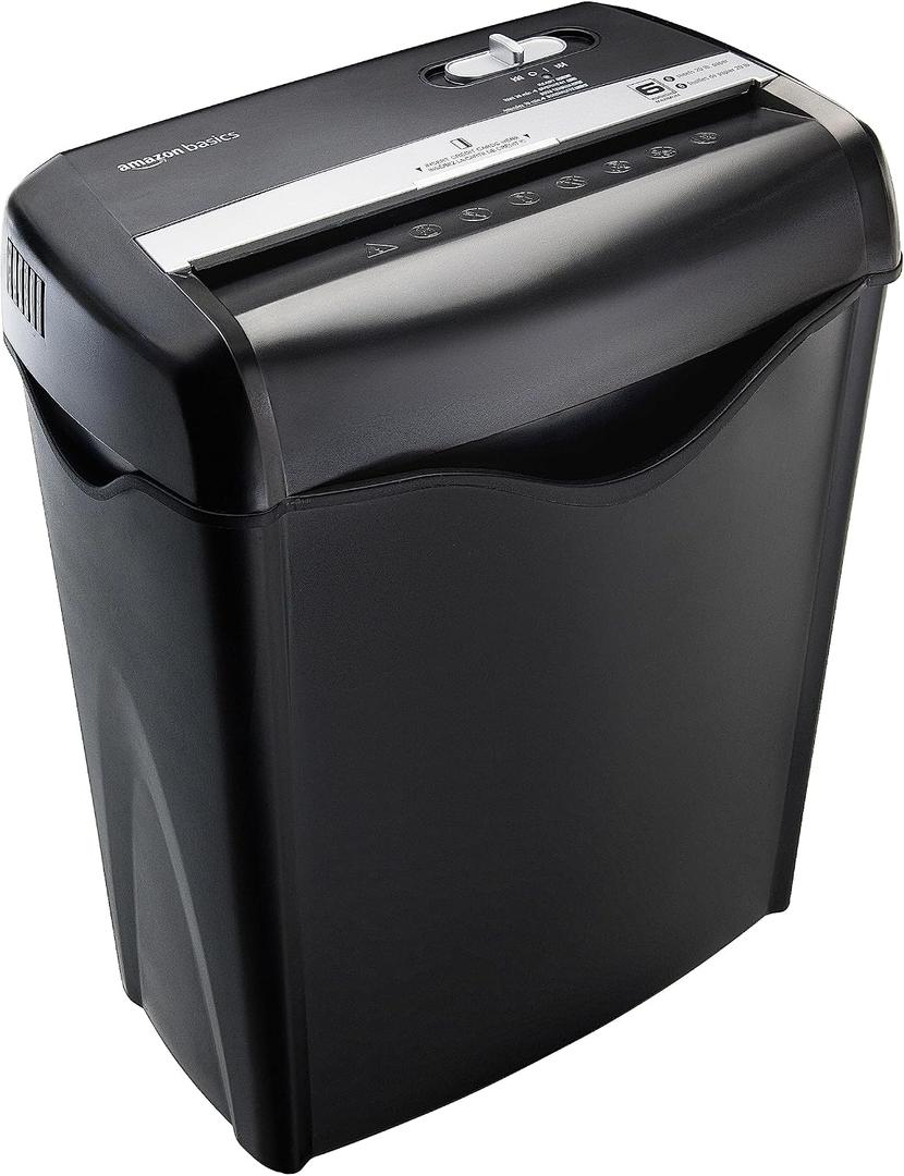 Amazon Basics 6-Sheet Cross-Cut Paper and Credit Card Shredder with 3.8 Gallon Bin, Shreds Staples, Black