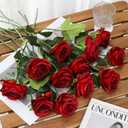 Tifuly Red Roses Artificial Flowers - 12 pcs Realistic Long Stem Fake Roses Faux Silk Flowers for DIY Bouquets Wedding Centerpieces Arrangements Home Party Decor, Burgundy