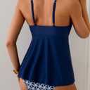Eomenie Two Piece Tankini Swimsuits for Women Tummy Control Cutout Bathing Suit Tie Knot Flowy Swim Dress with Bottom (Blue, XL)