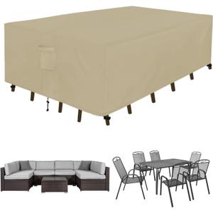 Easy-Going Rectangle Patio Furniture Cover Waterproof Outdoor Dining Table and Chair Cover Anti-UV Outside Sectional Sofa Set Covers (110"L x 84"W x 28"H, Camel)