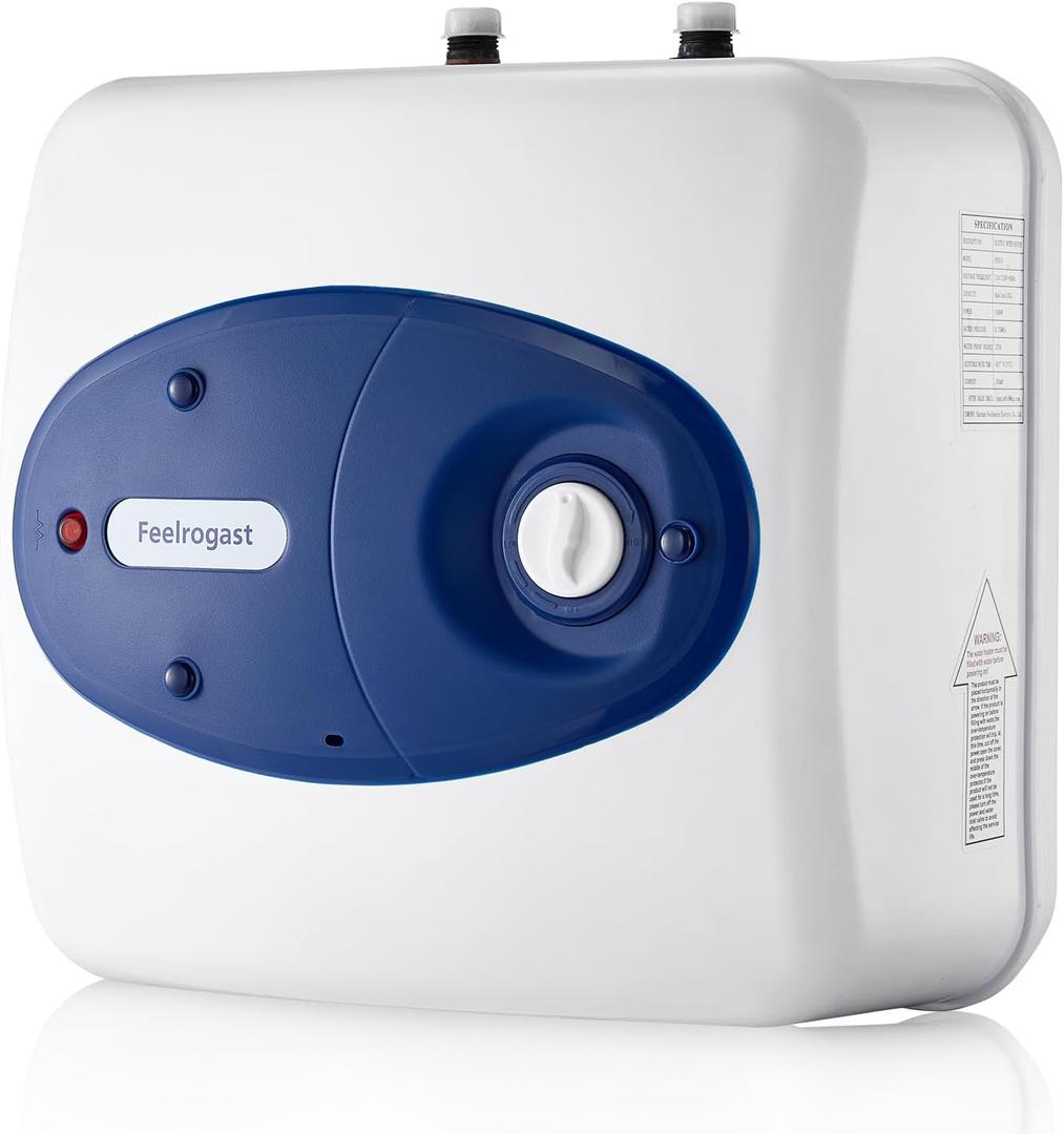 Feelrogast 4 Gallon Electric Tank Water Heater, 120V 1500W Under Sink Instant Hot Tank Water Heater for RV, Camper, Kitchen, Food Truck, Wall or Floor Mounted, Blue