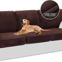 PrinceDeco 6 Piece Luxury Thick Velvet Sofa Covers3 Base Cover Plus 3 Seat Cushion Covers Couch Covers for 3 Cushion Couch Sofa Couch Cover for Dogs, Machine Washable(Sofa, Brown)