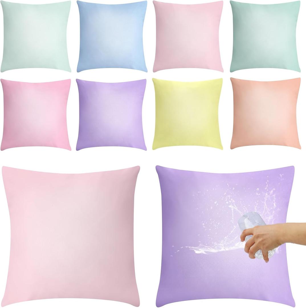 Mixweer Set of 8 Outdoor Furniture Pillow Covers Waterproof Decorative Colorful Pillowcases 18 x 18 Inch Hidden Zipper Pillow Covers for Outside Entertaining Area Sun Room Patio Sofa(Light Color)