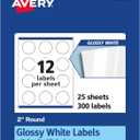 Avery Round Labels, Sure Feed Technology, 2" Diameter, 300 Glossy White Labels (36496)