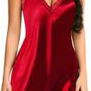Avidlove Women Lingerie Satin Lace Chemise Nightgown Sexy Full Slips Sleepwear S-4XL (1red)