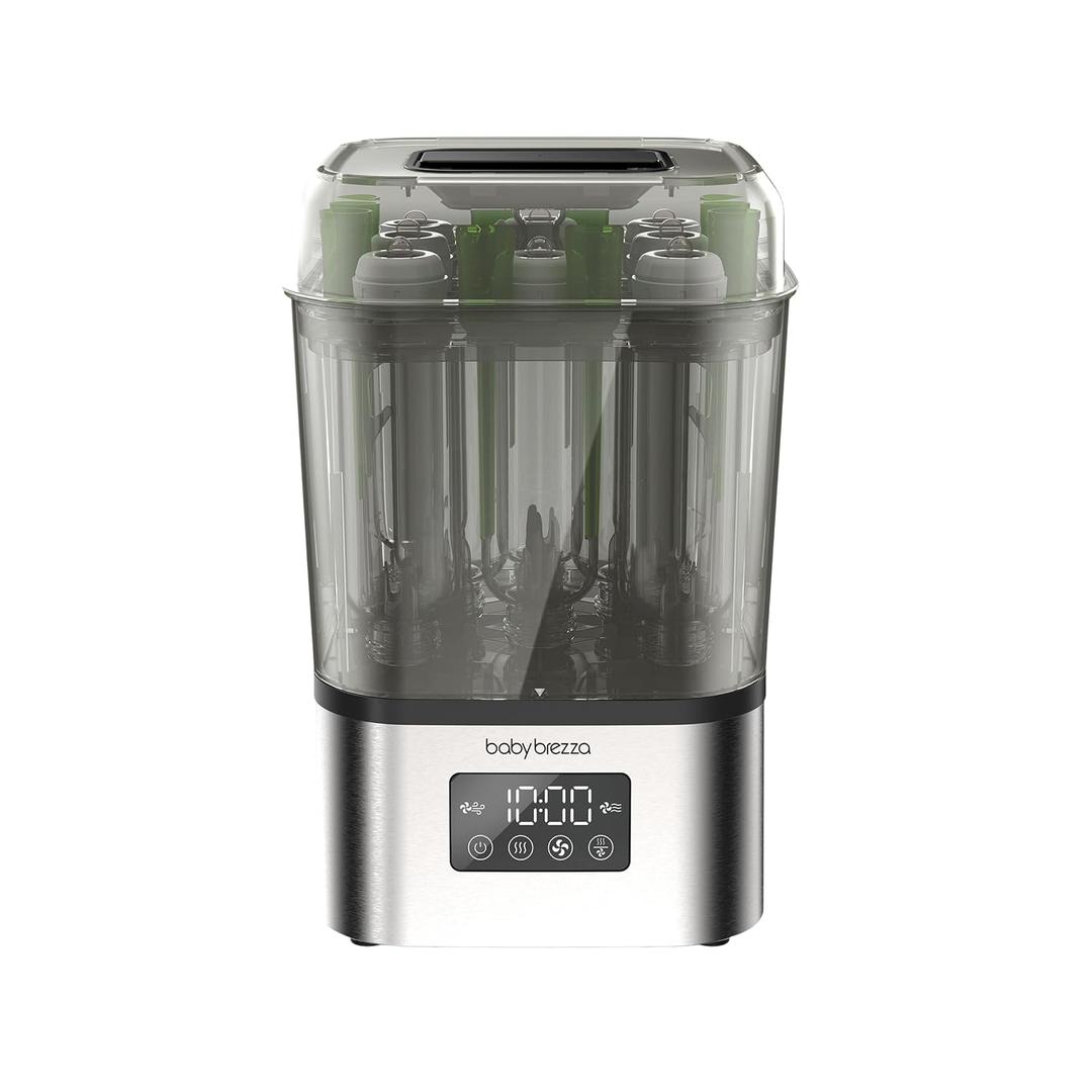 Baby Brezza 10 Minute SuperQuick Bottle Sterilizer + Dryer - Large 8 Bottle Capacity - Steam Sanitization Universal Fit for All Bottles: Plastic + Glass + Pacifiers + Breast Pump Parts, Stainless