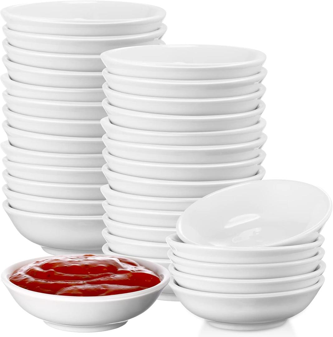Mimorou 50 Pcs Soy Sauce Dish Ceramic White Dipping Bowls Bulk, 1.2 oz Asian Small Porcelain Sauce Bowls for Sushi, ketchup, Vinegar, Olive Oil, Soy, Spices, BBQ Chip and Dip Serving Bowl Set Gift