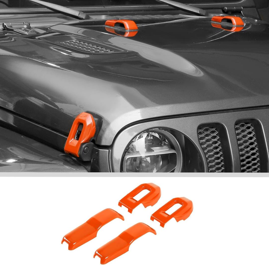 JWWY Hood Latches Decor Hood Hinge Cover Trim Fit for 2018-2025+ Jeep Wrangler JL JLU Sports Sahara Freedom Rubicon Unlimited Gladiator JT Exterior Accessories 4pcs Orange