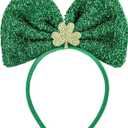 XIHIRCD St Patrick's Day Headband, Green Bow Hair Band Shinny Irish Shamrock Headband Clover Headpiece St Patrick's Day Costume Accessories for Women Girls Irish Festival Party Supplies