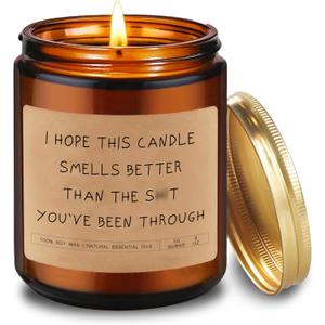 Farewell Gifts for Coworkers, Funny Candles - Juniper Lavender Soy Candle in Amber Glass Jar, Get Well Gifts for Women, 50 Hours Burn Time (Smells-01)