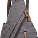 KL928 Canvas Sling Bag - Small Crossbody Backpack Shoulder Casual Daypack Rucksack for Men Women(Large Version,Dark Grey)