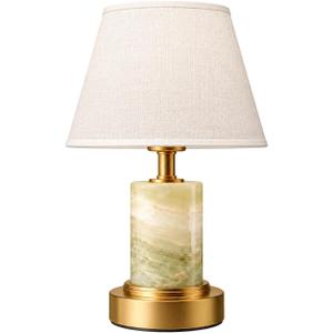 Marble Living Room Lamp, Gold Bedside Lamp with Textured Linen Fabric Shade, Modern Minimalist Nightstand Lamp for Bedroom Living Room Guest Room