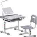 VEVOR Kids Study Chair and Desk Set, Study Desk and Chair for Kids with Table Lamp, Adjustable Height & 0-40° Tilted Desktop Kids Desk and Chair, Children Study Table for Bedroom & Study Room, Grey