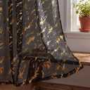 Horaldaily Marble Black Sheer Curtains 72 inches Long, Rod Pocket Gold Foil Print Metallic, Light Filtering Semi Sheer Drapes for Bedroom Living Room, 52" W x 72" L, Set of 2 Curtain Panels