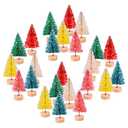 KUUQA 24Pcs Multicolor Mini Sisal Trees Bottle Brush Trees Mini Christmas Trees Pine Trees with Wood Base Winter Snow Ornaments Tabletop Tree for Xmas Decor Diorama Models (6 Colors), SMALL SIZE TREES