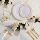 WELLIFE 600 PCS Gold & White Disposable Dinnerware Set for 100 Guests White Plastic Plates with Gold Rim, Dinner & Salad Plates, Cups, Forks, Knives & Spoons for Weddings & Elegant Events