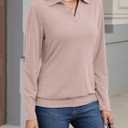 TICTICMISS Womens Polo Shirts Long Sleeve Banded Bottom Tops Business Casual Tops Collared V Neck Blouses (L)