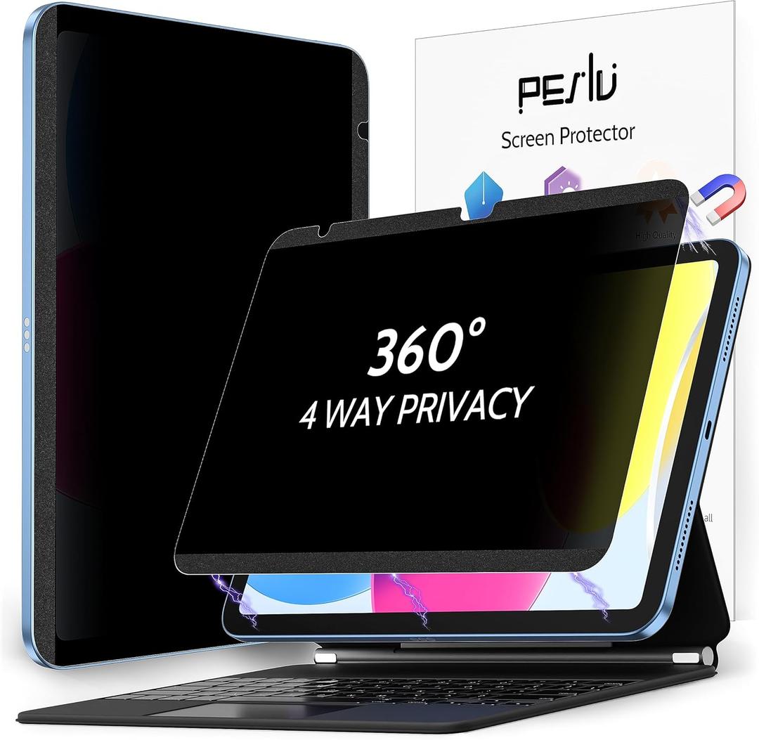4 Way Magnetic Privacy Screen Protector for iPad 10th Gen 2022 10.9" & iPad 11th Gen A16 2025 11", Removable 360 Spy Private Filter, Anti Blue Light Glare Bubble-Free Black Security Protector (iPad 10th & 11th, 360 magnetic privacy for iPad)