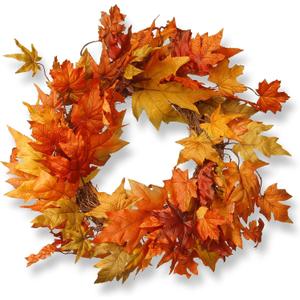 Artificial Autumn Wreath, Decorated with Maple Leaves, Autumn Collection, 24 inches