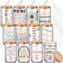 12 Sets Teacher Appreciate Gifts Bulk 2026 Teacher Glass Cups with Lids and Straws 16 oz Iced Coffee Cup Cute Thank You Tumbler End of Year Teachers Gift for Women Employee Staff Back to School