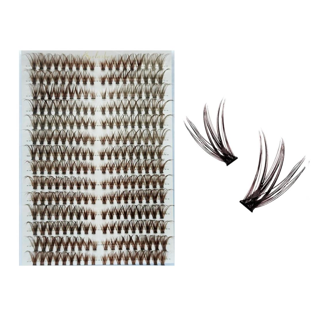 2 x Lash Clusters 3D Fake Eyelashes Clusters DIY Individual Eyelash Clusters Thin Invisible Lash Band（MagicBrown）