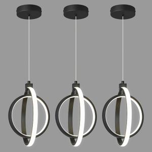 Modern LED Chandelier Black Ring Pendant Light Fixtures 4000K Dimmable Height Adjustable Pendant Lighting for Dining Room Kitchen Island Bedroom Living Room Foyer（3-Pack）