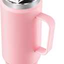 Meoky 40oz Tumbler with Handle, Stainless Steel Travel Mug with 2-in-1 Straw and Sip Lid, Vacuum Insulated Coffee Mug, 100% Leak Proof, Keeps Cold for 34 Hours or Hot for 10 Hours (Blush)