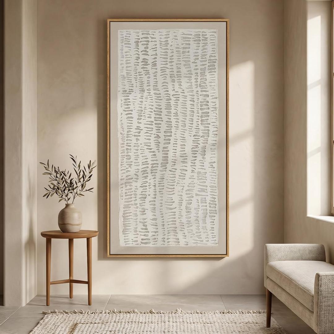 Large Framed Neutral Abstract Wall Art, Beige Minimalist Vertical Canvas Prints Paintings Artwork for Walls, Modern Wabi-Sabi Pictures Wall Decor for Hallway Living Room Bedroom Dining Room, 30x60 In