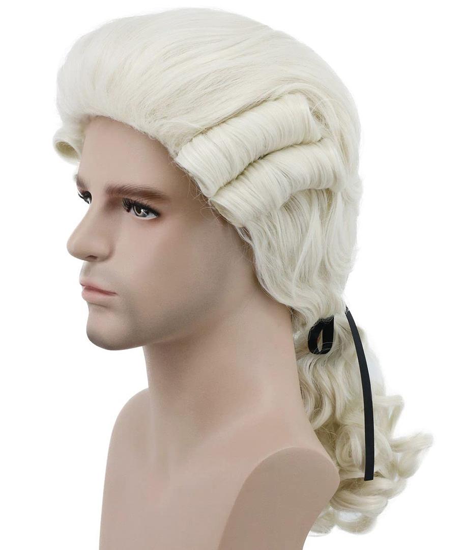 karlery Judge Colonial Wig Man Long Wave Beige Wig for Halloween Costume Cosplay Party, Beige