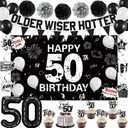 Holkcog 50th Birthday Decorations for Men Or Women, 38pcs Black 50th Birthday Party Backdrop, Banner, Hanging Swirls, Balloon, Cake Topper, Cheers to 50 Years Old Party Supply