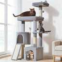 Taoqimiao Sturdy Cat Tree, 55.1In Cat Tower for Indoor Cats, Large Platform | Rotatable Round Condo with Large Scratch Board, Extended Cat House, Thickened Full-Sisal Scratching Post, Light Gray, F10W