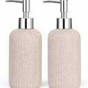 Soap Dispensers 400ML 13OZ 2Pcs Hand Dish Lotion Shampoo Soap Dispenser Jar Travertine Hand Soap Dish Soap Resin Soap Pump Bottles for Kitchen Bathroom Countertop (Sandstone)