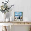 Framed Blue Ocean Beach Canvas Wall Art Coast Seashell Starfish painting Decor Pictures Blue Seaside White Daisy Posters Prints for Modern Coastal Themed Home Decoration Bathroom Room Decoration (10"L x 8"W)