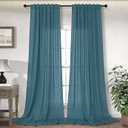 Teal Curtains 84 Inch Length for Living Room 2 Panel Back Tab Pocket Drape Light Filtering Semi Sheer Linen Cotton Textured Peacock Blue Curtain for Bedroom Modern Farmhouse Decor 52x84 Long Turquoise