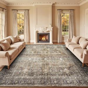 Lofus 9x12 Area Rug for Living Room,Brown Washable Large Rugs with Non-Slip Backing,Soft Neutral Carpets for Bedroom Dining Room Home Office Indoor Nursery