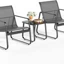 Gizoon Patio Chairs Set of 2, Patio Fumiture Set with Metal Fframe Glass Table, Outdoor Chairs Set of 2 for Balcony Bistro Table and Chair Set for Lawn, Black