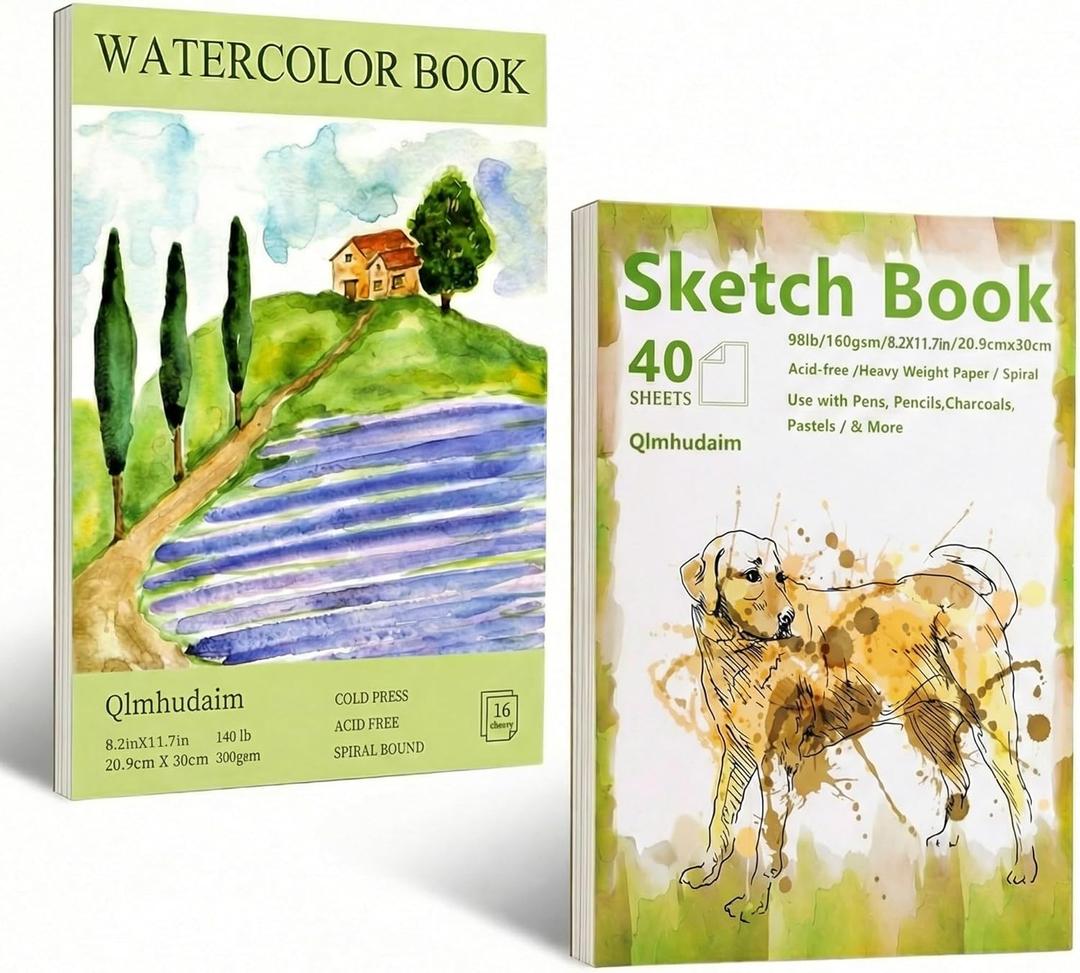 Qlmhudaim Watercolor Paper Pad  A4 (8.2" x 11.7") 140lb/300gsm,Heavyweight Cold Press Paper - for Watercolor, Mixed Media, Drawing & Sketch Book for Kids - Artist Professional & Craft Supplies