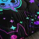 Axolotl Cat Comforter Set Twin, Kawaii Trippy Cat Moon Stars Bedding Set with 1 Comforter 2 Pillowcases for Kids Boys Girls Teens Adults Room Decor All Season, Colorful Neon Trippy Bed Set