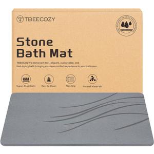 Stone Bath Mat, Diatomite Fast Drying Non Slip Stone Shower Mat, Super Absorbent for Bathroom & Kitchen, Multi-Use as Pet Mat, Easy to Clean 16"x24", Gray (Style 02-gray)