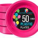 Exquisite Party Solids Hot Pink Plastic Plates For Party Supplies 9" Hot Pink Disposable Plates Heavy Duty 50 Pcs Plastic Dinnerware Sets Heavy Duty 350 GSM Disposable Dinnerware Set (Cerise)