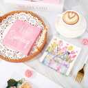 JarThenaAMCS 200 Pcs Hello Spring Tulip Cocktail Napkin Pink Flower Disposable Paper Napkin Floral Drink Beverage Napkins for Bar Party Table Decor