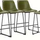 DUMOS Bar Stools Set of 4, 26 Inch Counter Height Faux Leather Barstools with Back, Modern Metal Leg Bar Chairs for Kitchen Island, Dining Pub Table, Home Bar, Green