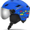 Odoland Kids Ski Helmet with 2-in-1 Visor Goggles for Boys & Girls, Adjustable Snowboard Helmet with Magnetic Buckle Strap for Children Ages 5-12 Skiing & Snowboarding (Matte Blue) S