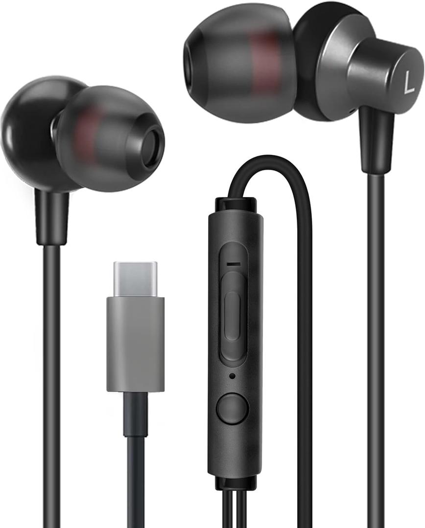 MAS CARNEY TI3 USB C Headphones, Wired USBC Earbuds with Microphone, in-Ear USB-C Earphones Compatible with Samsung, Huawei, Google Pixel and Apple iPhone 15