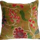 Creative Co-Op, Multicolor Cotton Blend Velvet Printed Pillow with Flowers and Mini Pom Trim