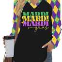 Mardi Gras Shirts for Women Funny Carnival Tuesday T Shirt New Orleans Party Shirt Mardi Gras Outfit Long Sleeve Tops (L)