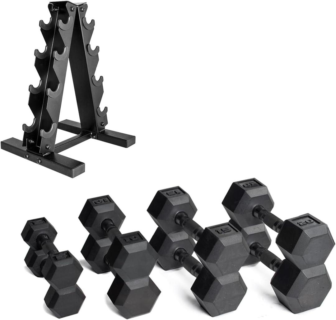 CAP Barbell Rubber Coated Dumbbell Weight Set with Vertical Rack | 100 lb