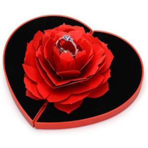 wonuu Engagement Ring Box,Ring Rose Box Surprise Jewelry Storage Holder for Woman as Proposal Engagement Wedding Ring Jewelry Gift ect. (Heart Shaped-Red)