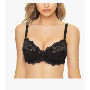 Deyllo Women’s Sheer Lace Bra Underwire Unlined Bra Full Coverage Non Padded 32G